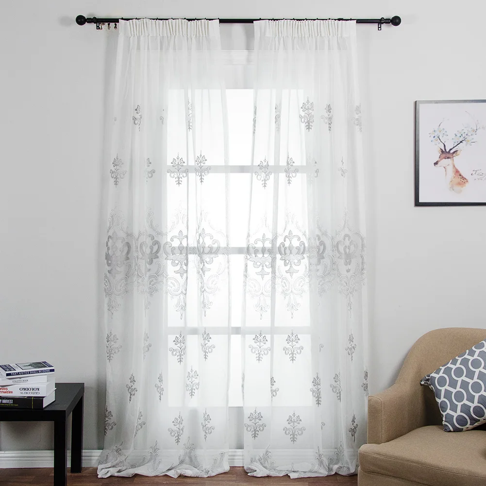 Роскошные европейские прозрачные шторы из вуали с вышивкой тюль для гостиной