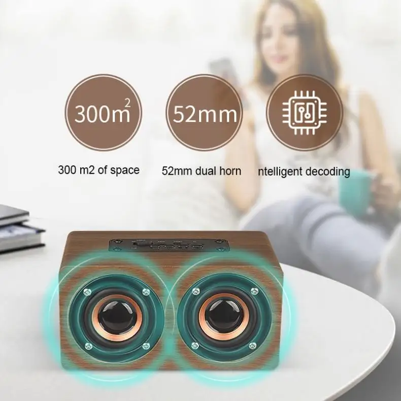 

W5 10W 52MM Double Horn Wooden 4.2 Bluetooth Speaker with AUX Audio Playback and Micro-USB Interface for Mobile Phone / PC