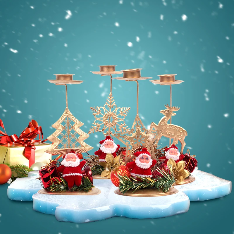 

Christmas Wrought Iron Candlestick Ornaments Xmas Candle Tabletop Decorations Noel Candle Holder Merry Christmas Decore for Home