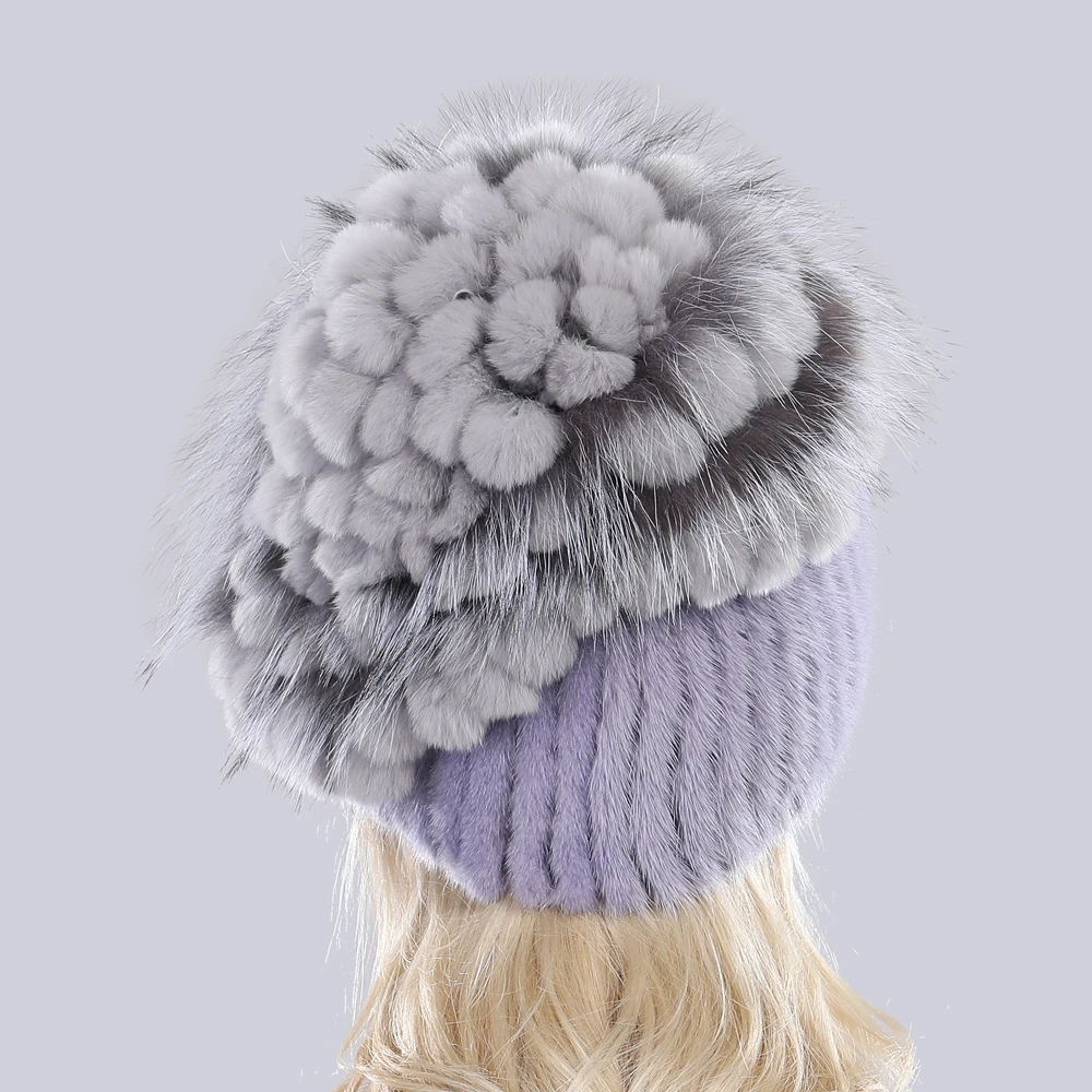 2020 зимняя женская шапка из 100% натурального меха норки лисьего и кролика Рекс