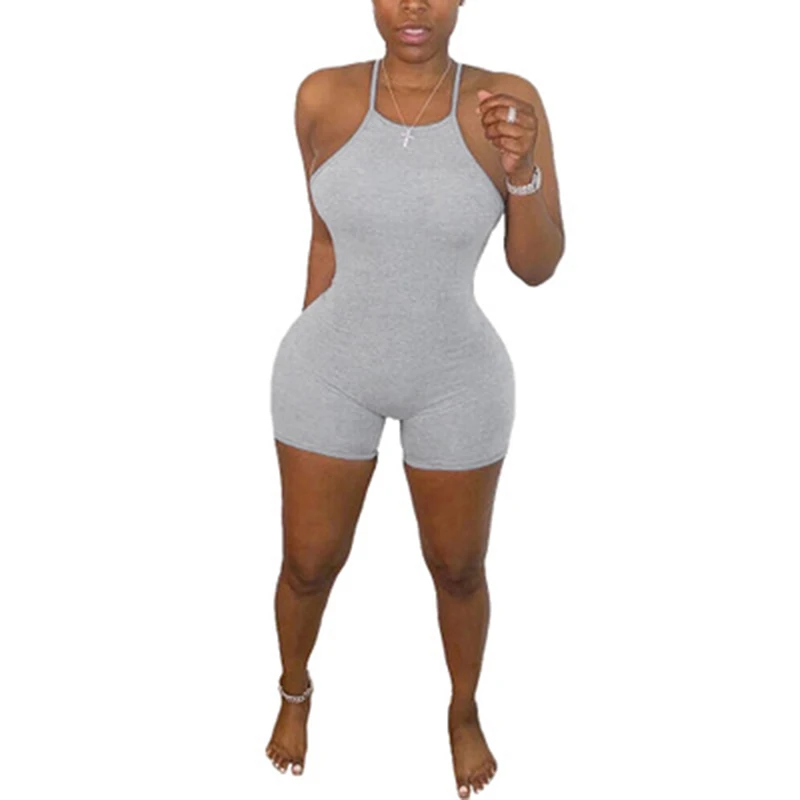 

Summer Solid Color Sexy Skinny Suspender Jumpsuit Sleeveless Fashion Lady Backless Bodycon Club Sleeveless Body Suit Streetwear