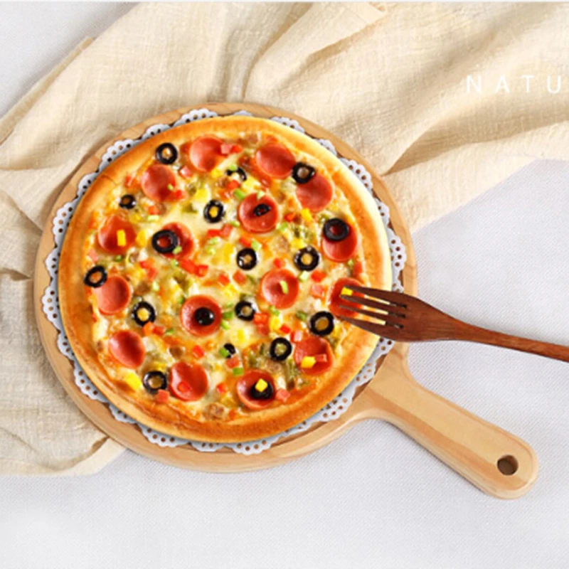 Wooden Pizza Dish Round Handheld Baking Pan Cake Stone Cutting Board Platter Bakeware Kitchen Tool Accessories | Дом и сад