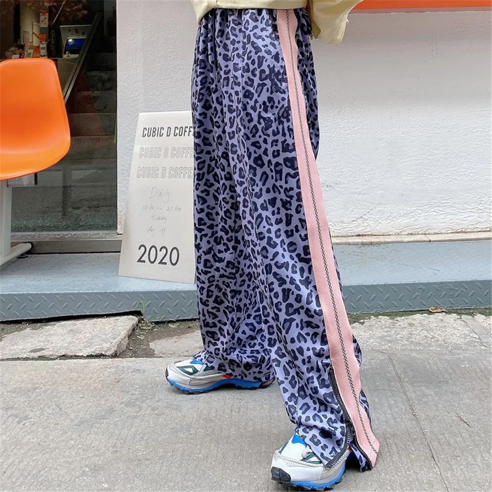 

DAILOU Leopard Print Pants Women Casual Loose Wide Leg Trousers Ins Retro Teens Straight Trousers Hip-hop Unisex Streetwear