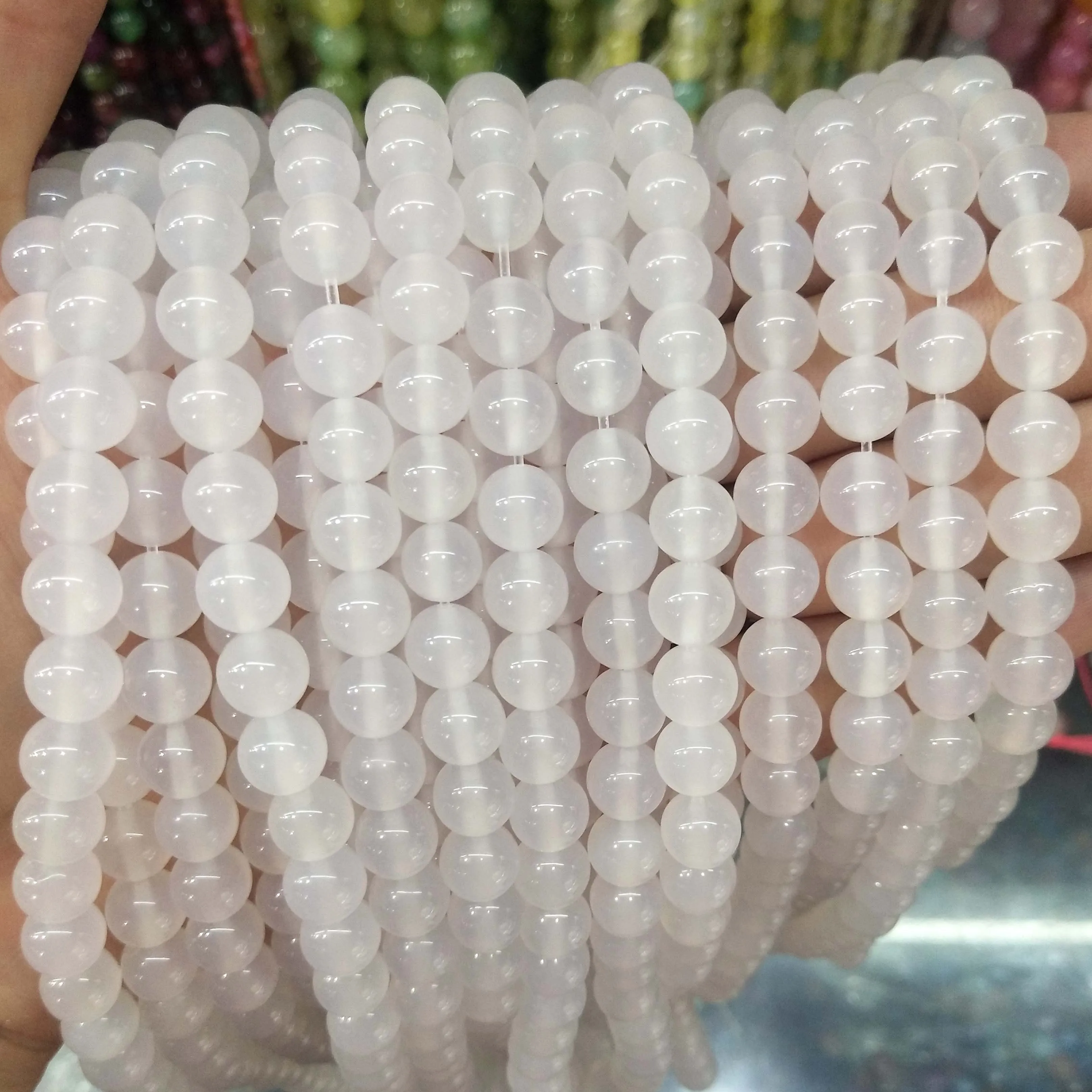 White agate Натуральный камень агат Стекло круглый незакрепленный камень бусины для самостоятельного изготовления ювелирных изделий браслет материал ожерелья 4681012 мм - Цвет: White agate