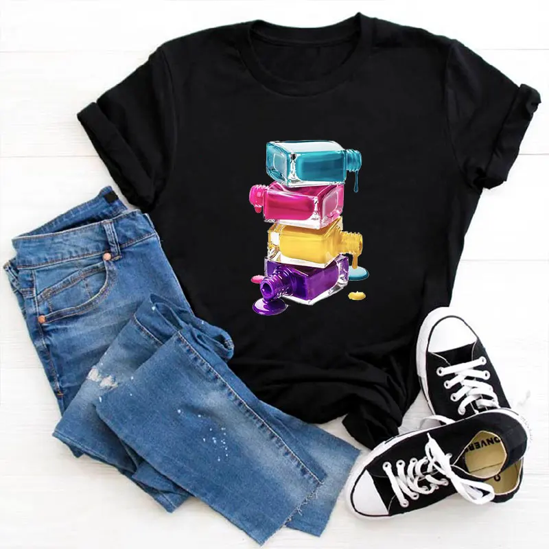 

Aesthetic T Shirt Nail Polish Print Female Black T-shirt Tops Women Harajuku 90s Girl Ullzang Kawaii Women Tee Shirt Streetwear