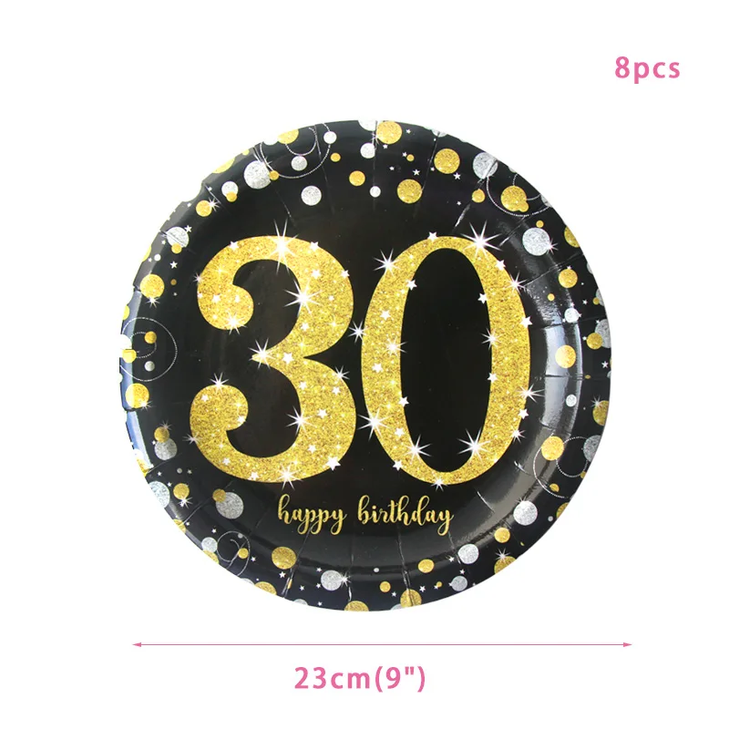 8pcs 9inch plates30 30, 40, 50, 60 украшения для дня рождения, для взрослых, конфетти, шары с цифрами, счастливые 30, 40 лет, юбилей, для взрослых, свадебные украшения - Цвет: 8pcs 9inch plates30