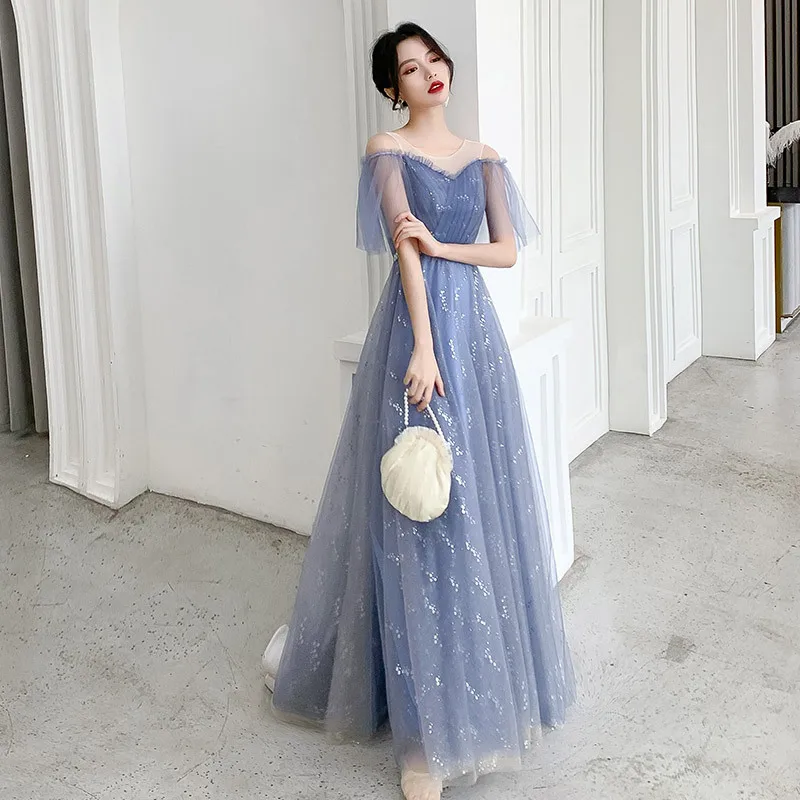 

Evening Gown O-Neck Illusion A-Line Ruched Evening Dress 2020 Short Sleeve Lace Up Evening Dresses for Women Cheongsam