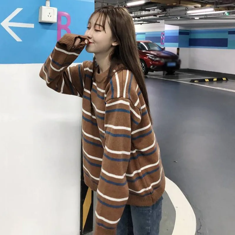 Fashion Stripe Women Sweaters Autumn Winter O Neck Pull Femme Pullovers Female Long Sleeve Loose Casual Knitted Sweater | Женская одежда