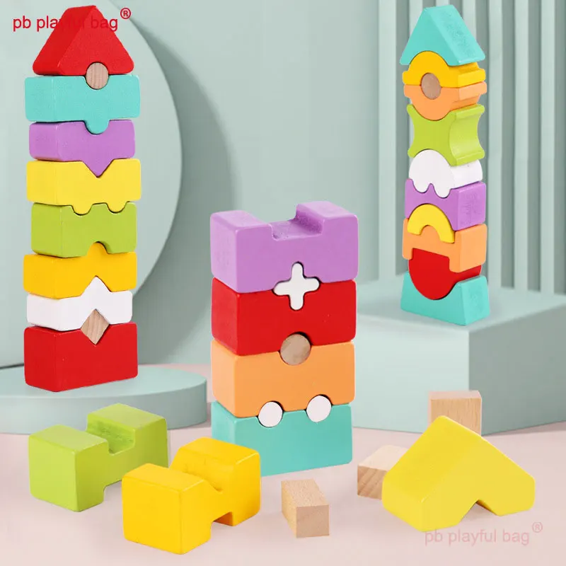 

PB Playful Bag Wooden rainbow tower building blocks Children's early education fun toys Parent child interactive gifts UG127