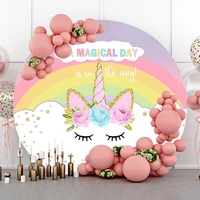 laeacco rainbow unicorn photo background floral star baby newborn birthday party customized round circle photography backdrop