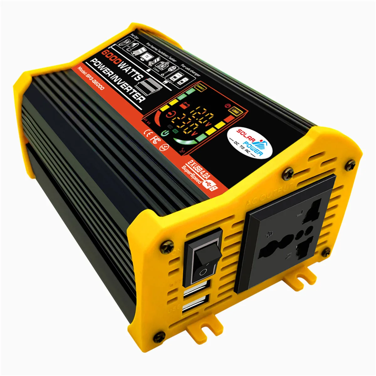 

6000W Power Inverter Modified Sine Wave LCD Display DC 12V to AC 220V Dual USB Car Transformer Convert EU Socket
