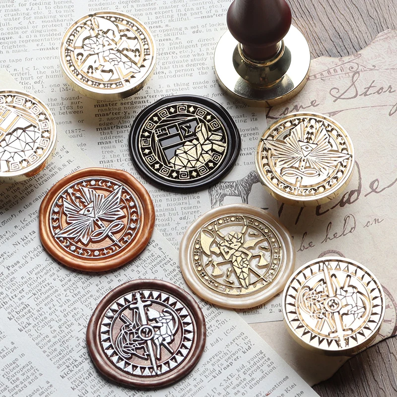 

Science Animal Fire Paint Seal Physics Four Big Animal Wax Stamp Round Brass Seal Envelope Seal Decoration Gifts