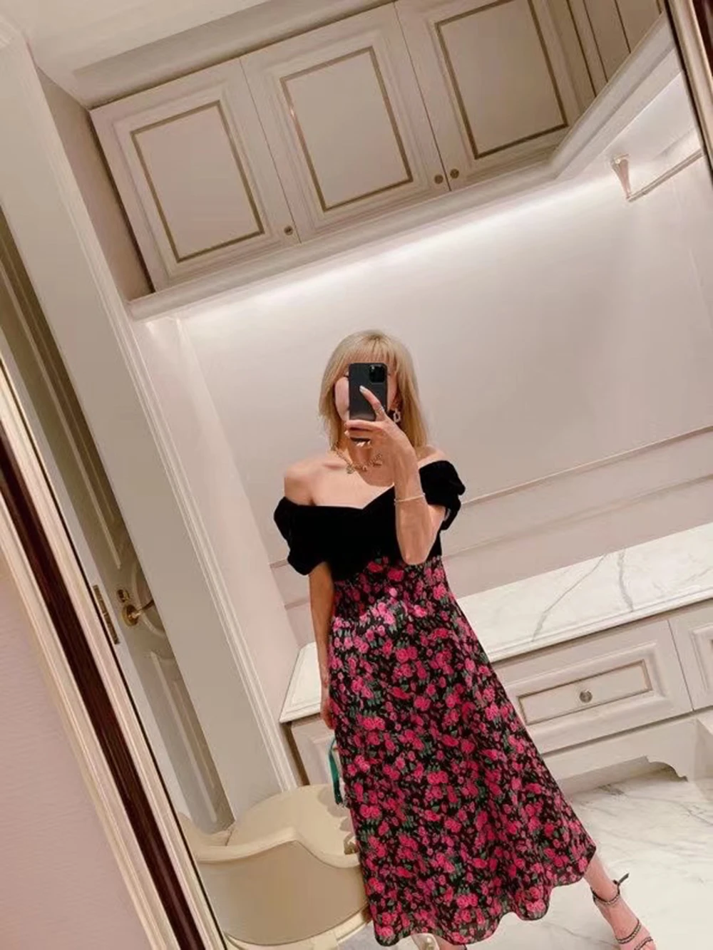 

2021 summer long dresses women fashion high quality silk velvet and silk dress