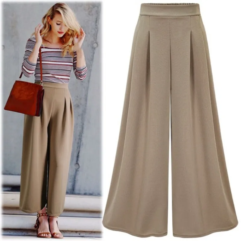 Женские длинные брюки с высокой эластичной резинкой на талии свободные в