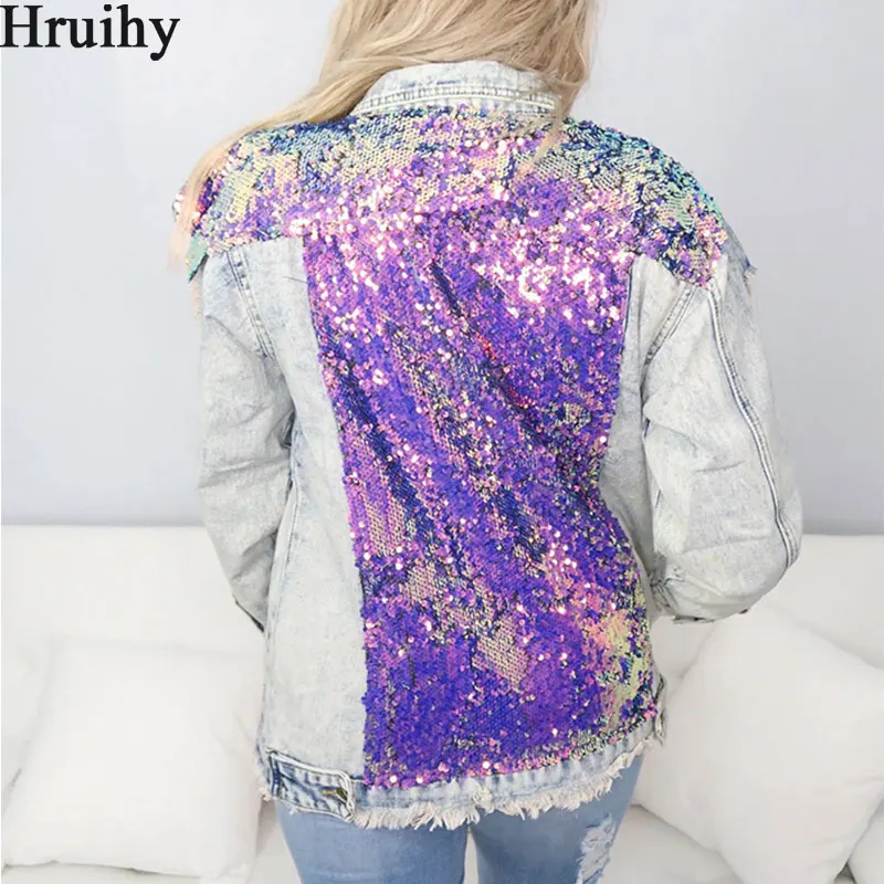 

Jeans Jacket Women Button Long Sleeve Coats for Women Fashion New Pockets Sequins Vintage Casual Cazadora Vaquera Mujer