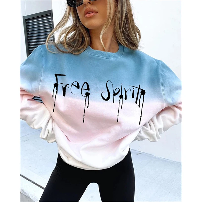 

Gradient Butterfly Print Oversized Sweatshirt Women Vintage Loose Casual Pullover 2021 Spring Fall Thin Long Sleeve Fashion Tops