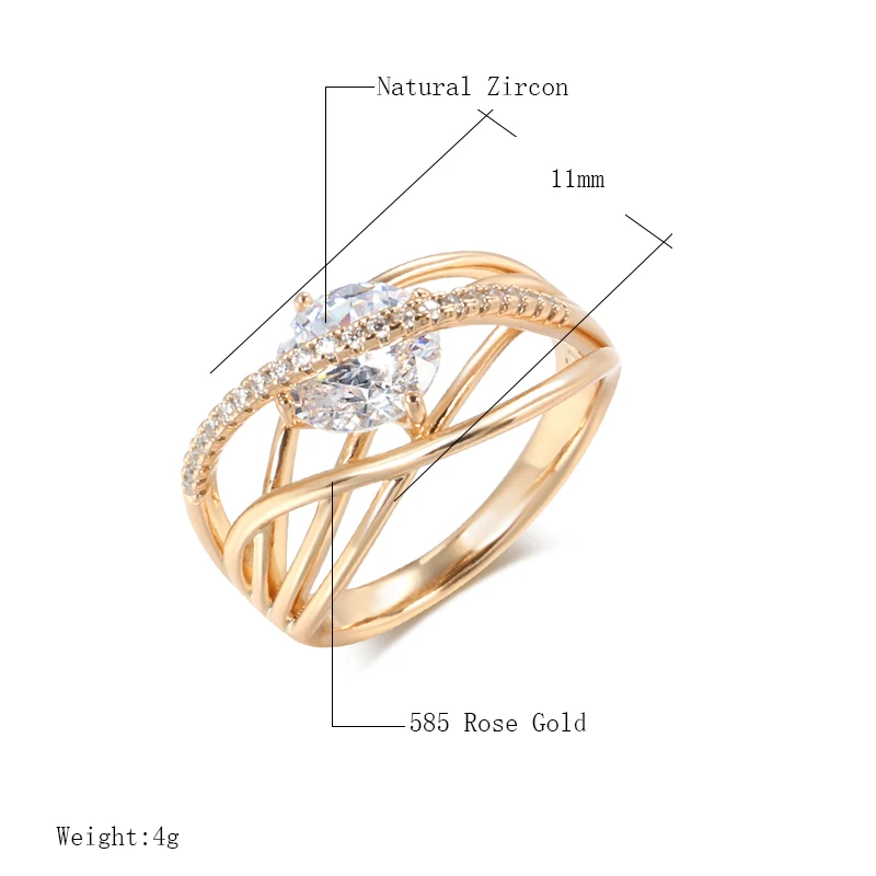 

585 Rose Gold Large Zircon Rings Heart & Arrow Cupid Cut Stone Diamonds Single Row Micro Inlay Zircon Wedding Fine Jewelry Ring