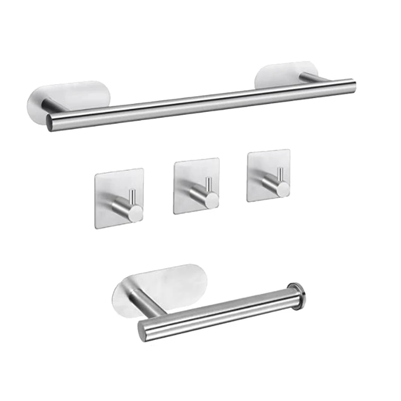 

Towel Rack Self Adhesive Towel Bar Rail Hooks,Stainless Steel Toilet Paper Holder Set Wall Mounted For Kitchen Bathrooms