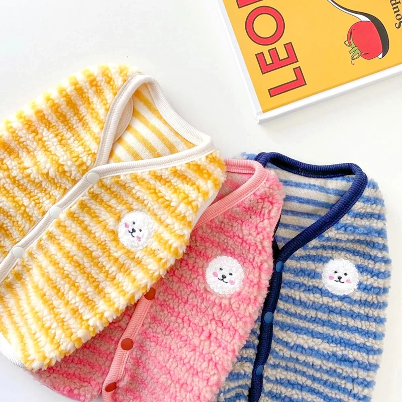 

Striped Dog Jacket Pet Bichon Open Shirt Puppy Winter Warm Clothes Pet Dog Two-legged Soft Dog Clothes