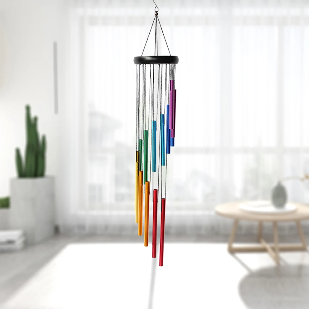 

29inch Yoga Soothing Sound With 14 Colorful Tubes Deep Tone For Outside Backyard Rotating Aluminum Alloy Patio Porch Wind Chimes