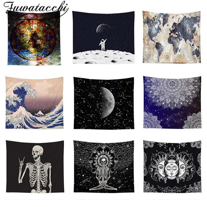 Fuwatacchi гобелен с изображением черепа настенный карта мира пейзаж Фэнтези