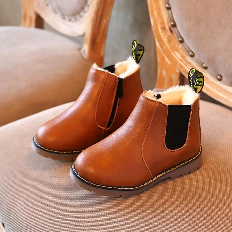 Autumn child shoes casual baby cotton boots kids non-slip keep warm martin snow boots boys girls sneakers baby sport shoes - Цвет: Yellow fur
