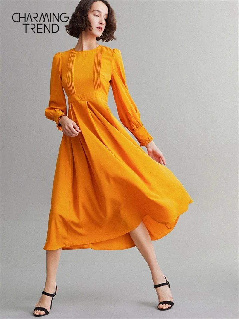 Новинка 2020 элегантное женское длинное платье с длинными рукавами фонариками