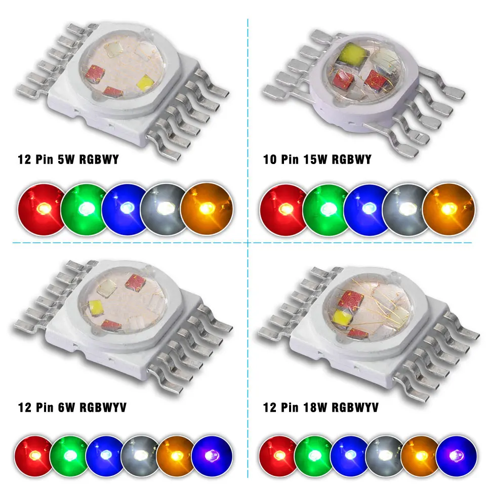 3W 9W 12W 15W 18W RGB RGBW RGBWY RGBWYV High Power LED Chip 4/6/8/10/12 pin Molding Stage Colorful Light Source Beads | Освещение