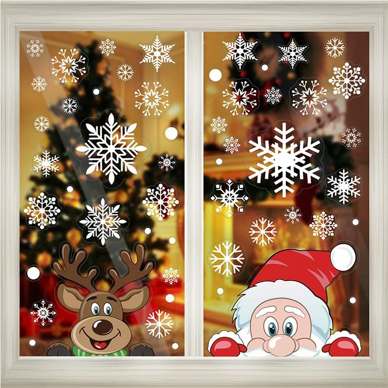 

Zollor 8Pcs Christmas Snowflake Window Stickers Christmas Applique Decoration Holiday Snowflake Santa Claus Reindeer Applique