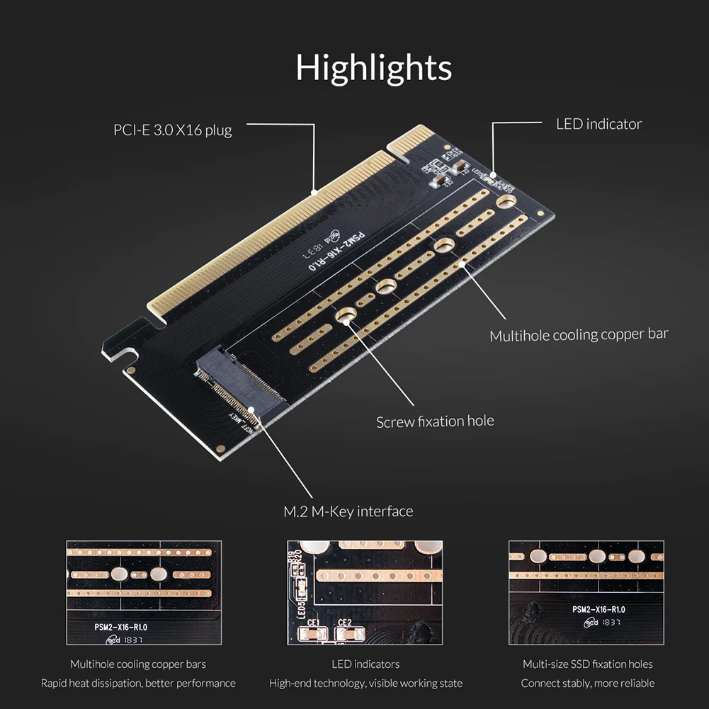 orico pci express m 2 м ключ интерфейс ssd m 2 nvme pci e 30 x16 gen3 п