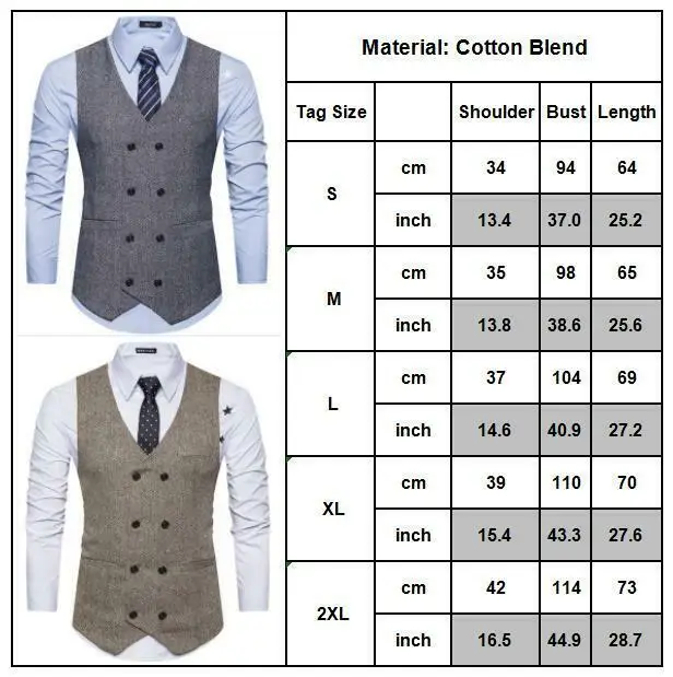 

Universal FashionMen's V-Neck Double Breasted Herringbone Tweed Dress Vest Tuxedo Formal Waistcoat