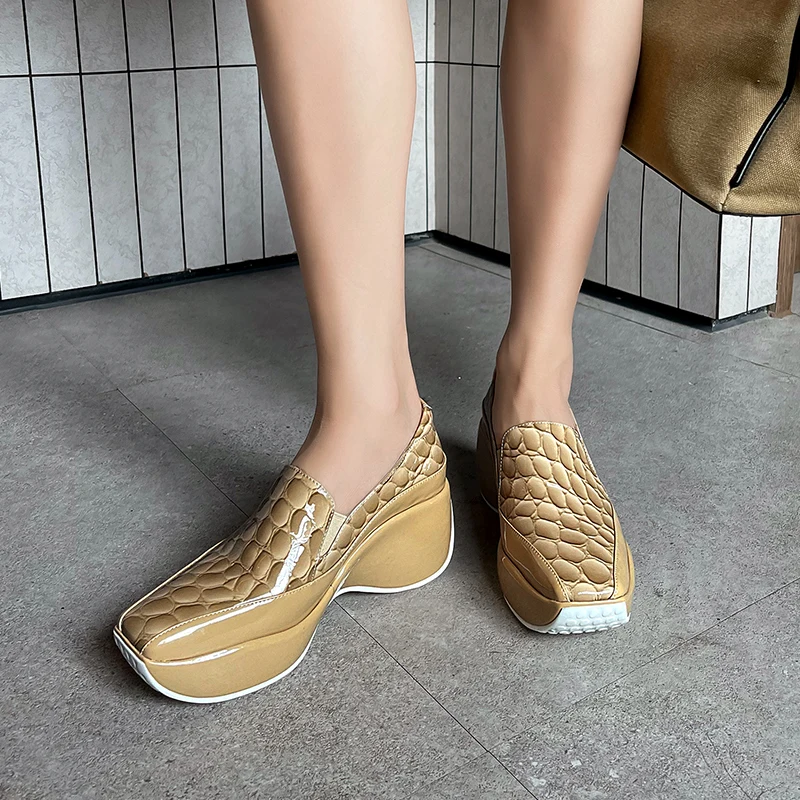 

Women Square Toe Heels Platform Wedges for Shoes Luxury Brand High Quality Leather Designer Trends Mary Janes 2021 New Fashion