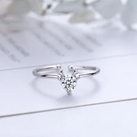 personality design silver plated antler ring korean charm women cz white zircon ring elegant bride wedding engagement jewelry