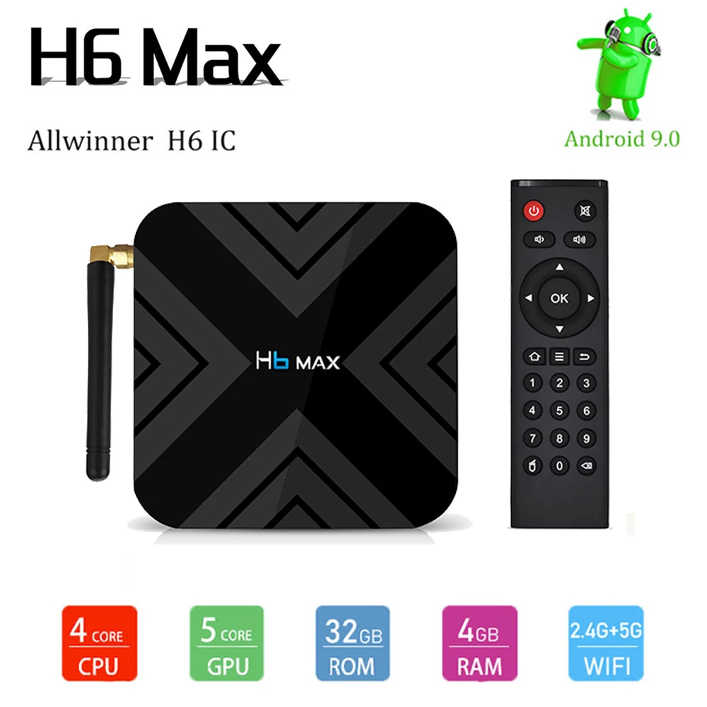 AllWinner H6 Android tv Box MAX 4GB32GB 2 4G 5G wifi LAN100M Поддержка U диск и USB HDD TF кард ридер Blutooth4.1