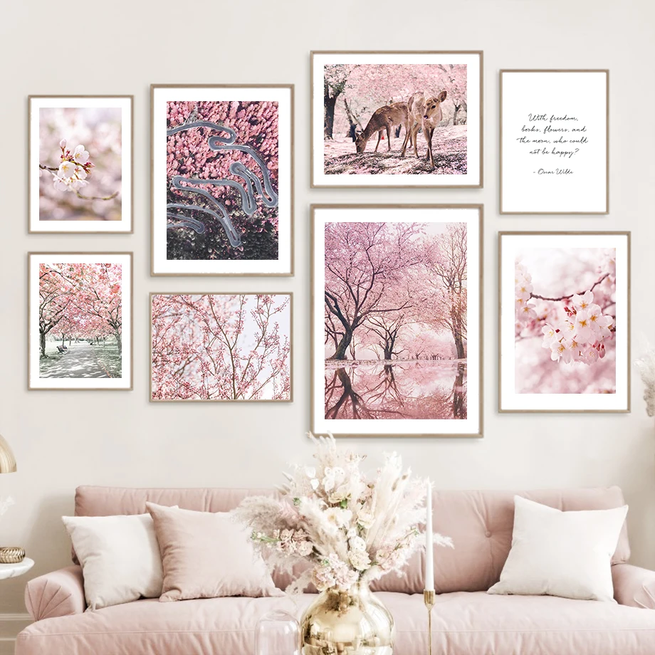 

Pink Beautiful Landscape Canvas Painting Wall Art Nordic Posters and Prints Wall Pictures for Living Room Decor Frameless