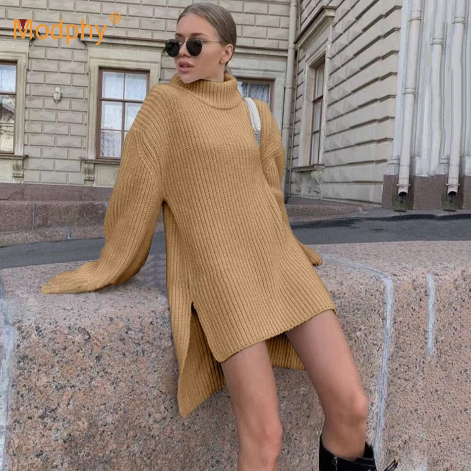 С высоким плотно облегающим шею воротником Свитер с длинными рукавами платье для