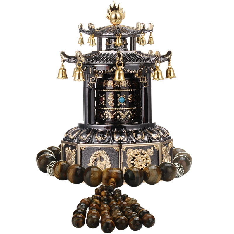 

Buddhist Eight-Treasure Tower Car Solar Prayer Wheel Prayer Wheel Alloy Car Interior Design Supplies Tibet Ornaments