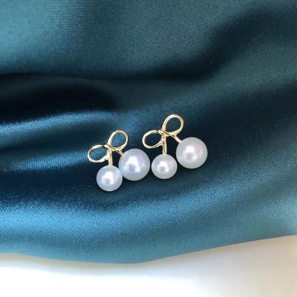 

Genuine AU 750 18K Gold Cherry Shape Earrings Mountings Findings Jewelry Settings Accessories Parts for Pearls Agate Coral