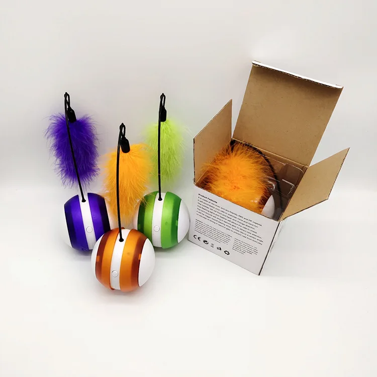 

New Cat Toys tumbler electric pet cat toy luminous vocal rolling ball with feather