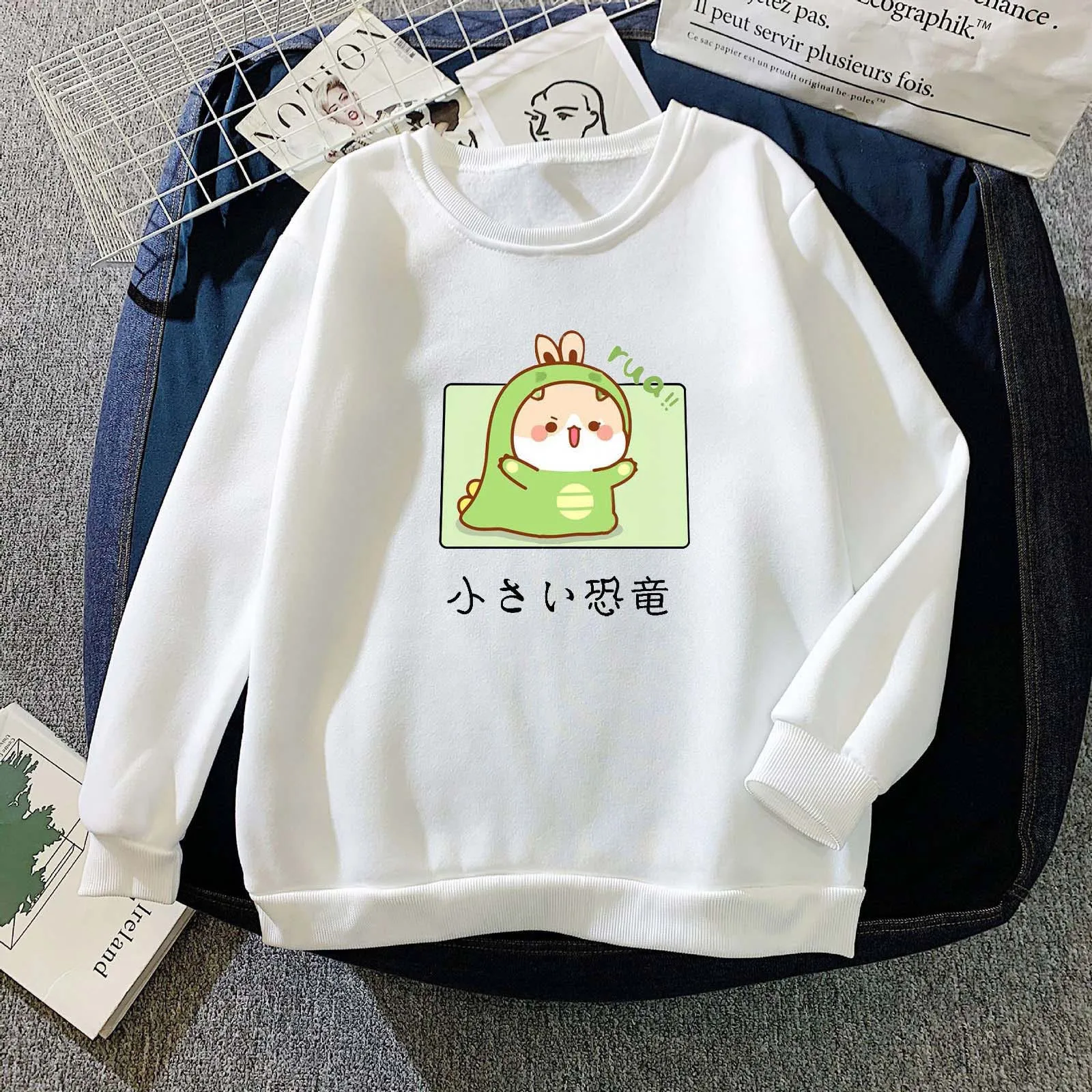Oversize Women's Cute dinosaur Print Long-sleeved Sweatshirt Casual Pullover Hoodies Tops Winter Clothes Women moletom#40