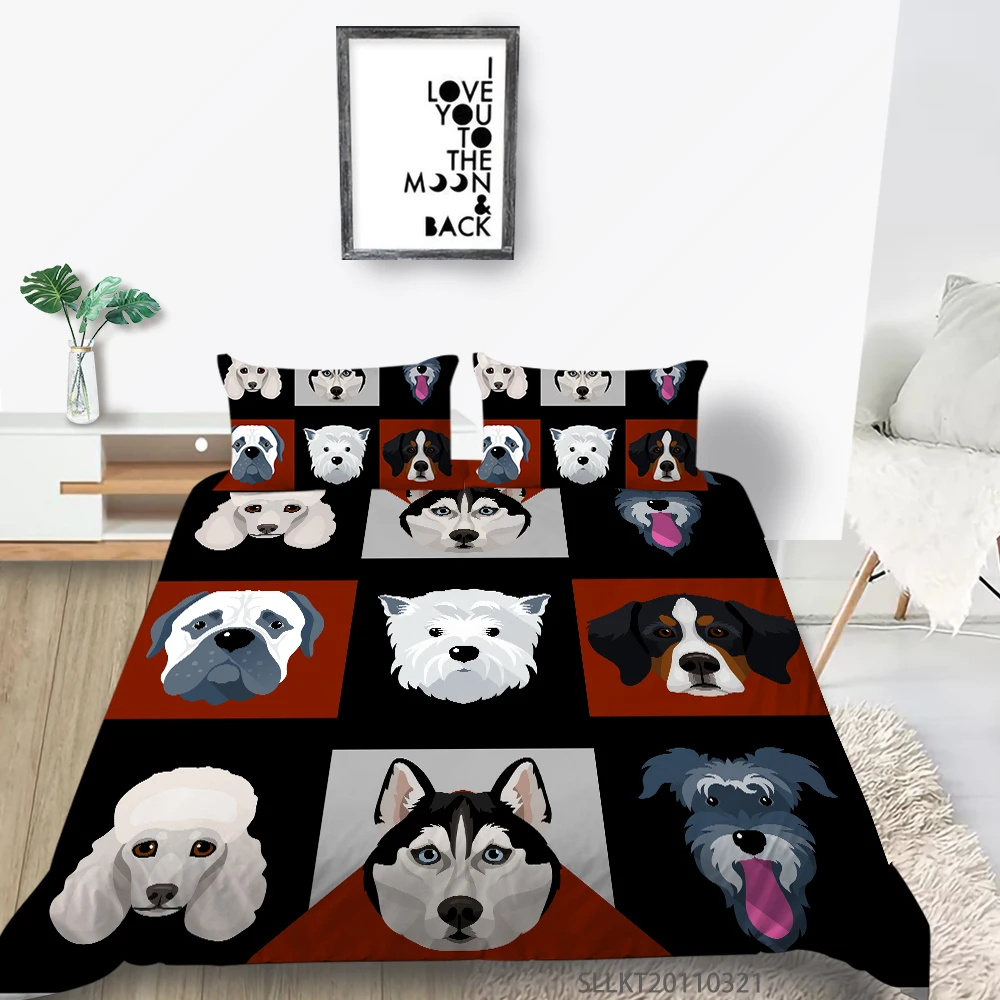 

Sunshine Cartoon Dog Printed Bedding Sets For Childrens Girls Bedroom Decor Cotton Duvet Cover Set King Queen Double Full Size