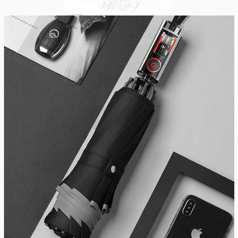 

Fully automatic reverse umbrella car male wind - resistant large sunny - rain dual automatic mechanical folding umbrella