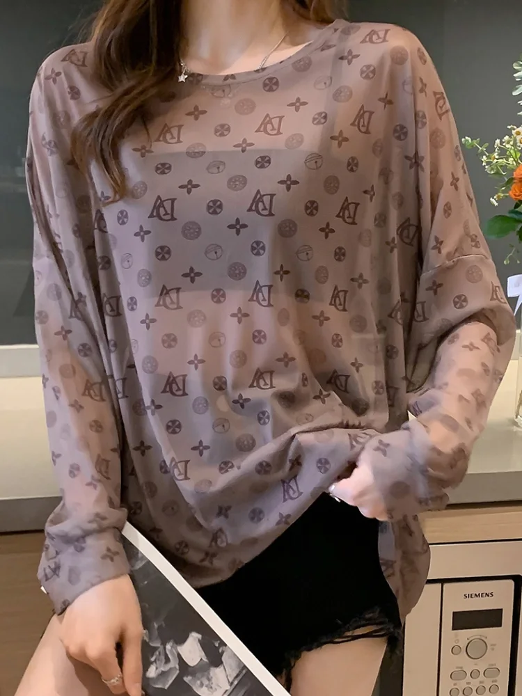 

27 Styles Popular Brand Graphics Shirts Women Summer Sun Protection Ice Silk Long Sleeve Tshirt Ladies Mesh Top Blouse Lady New