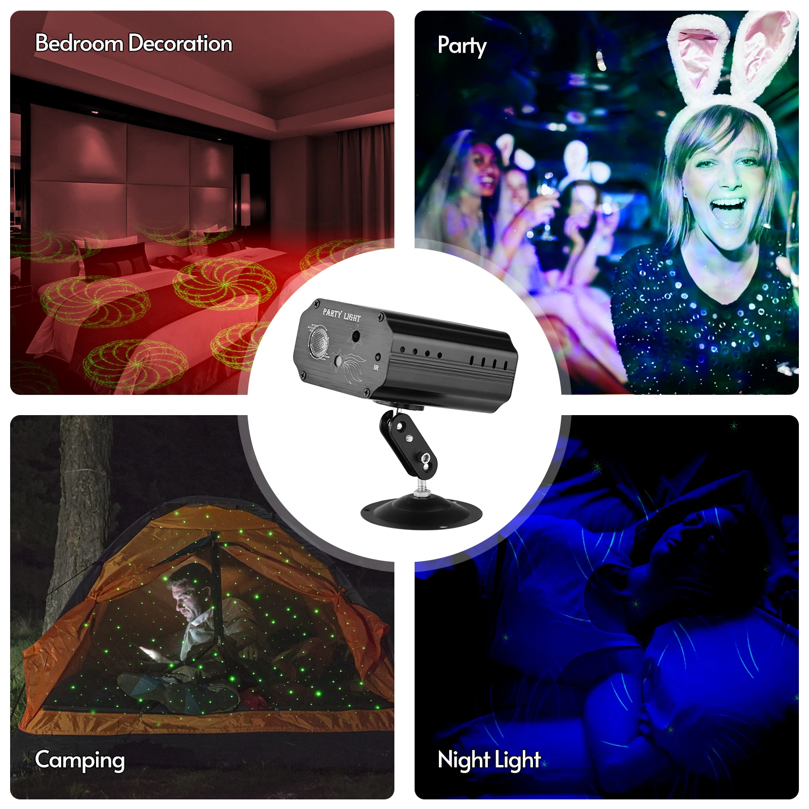

LED Porjector Light Projection Lamp Stage Light 8W 48 Different Patterns Music Activated with Remote Control Mount Stand