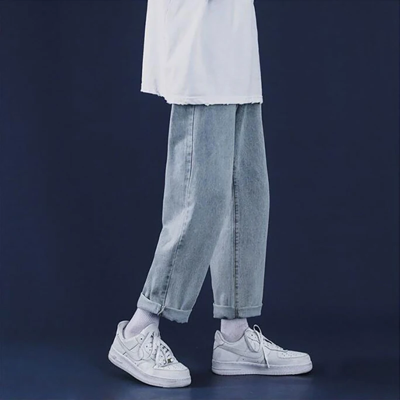 

Spring And Autumn Hong Kong Style Straight Jeans Boys' Korean Fashion Students' Casual Pants Loose Harlan Wide Leg Pants