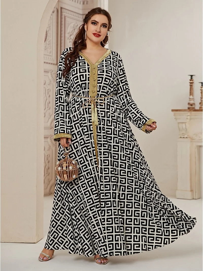 Moroccan Kaftan Muslim Dubai Abaya Turkey Long Dresses Large Plus Size Fashion Elegant Stitching Ramadan Maxi Dress Sashes | Тематическая