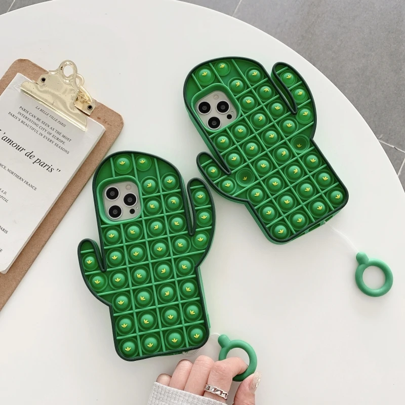 

For IPhone 11 Pro 12 Mini XR Xs Decompression Cactus Shatter Resistant Screen Protection Mobile Phone Case