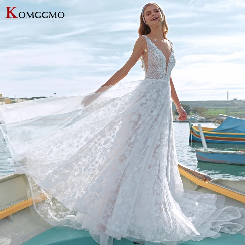 Свадебное платье с открытой спиной без рукавов Пляжное Vestido De Noiva 2021 горячая