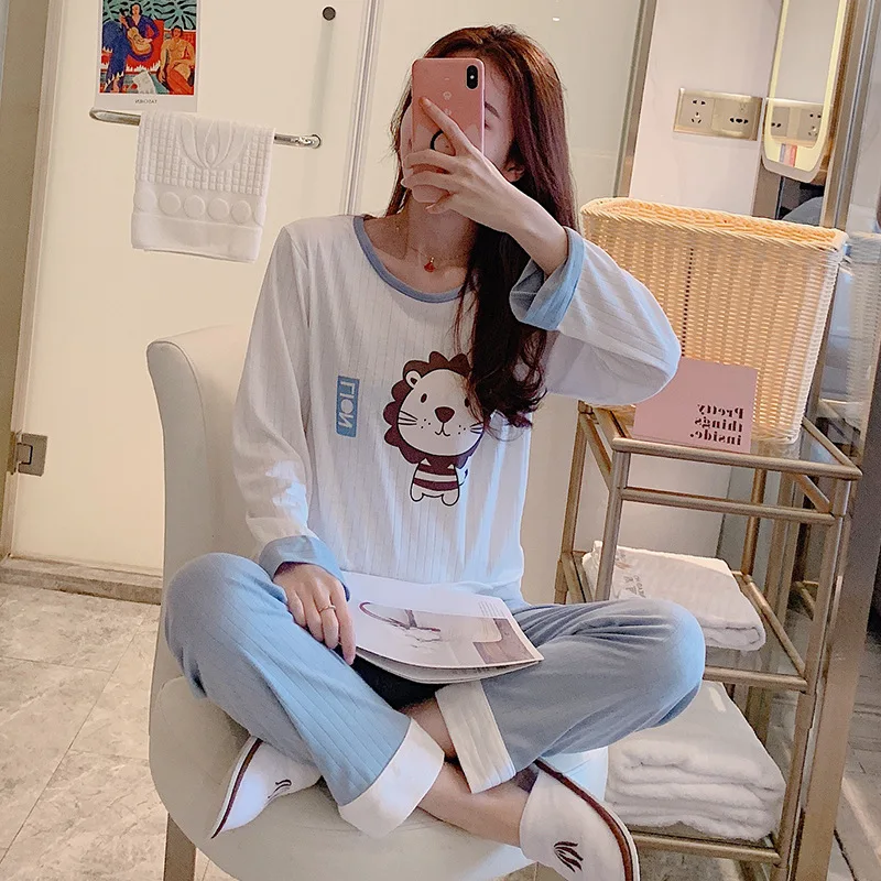 

SWT 2020 New Casual Sweet Pajamas Women's Spring and Autumn Thin Style Long Sleeve Cartoon Lovely Summer Home Clothes Two-piece