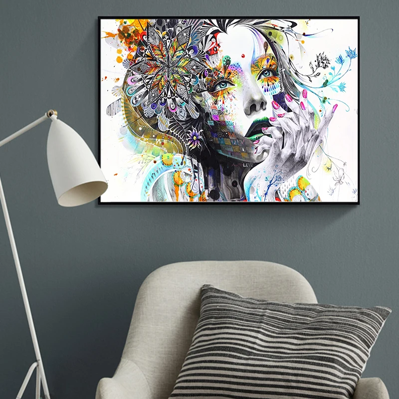 

Colorful Anime Nordic Retro Vintage Poster Print Girl Face FLower Picture Bedroom Wall Decor Wall Art Watercolor Canvas Painting